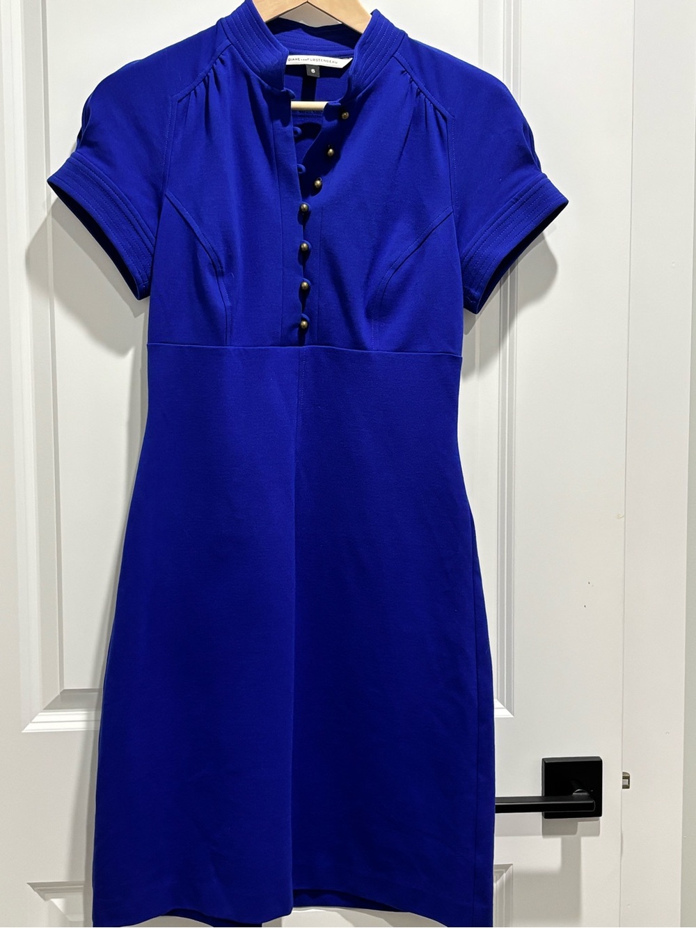 Diane Von Furstenberg Cobalt Blue Short-Sleeve Button-Front Mini Dress
